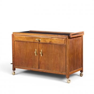 John Kapel John Kapel for Glenn of California Walnut Drop Leaf Expandable Bar Cart