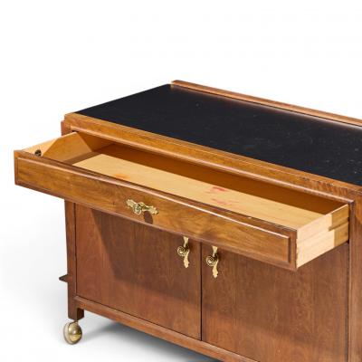 John Kapel John Kapel for Glenn of California Walnut Drop Leaf Expandable Bar Cart