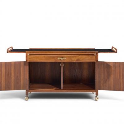 John Kapel John Kapel for Glenn of California Walnut Drop Leaf Expandable Bar Cart