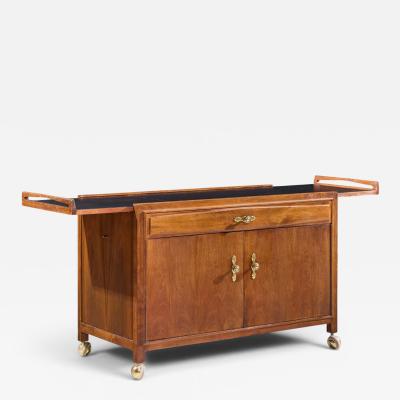 John Kapel John Kapel for Glenn of California Walnut Drop Leaf Expandable Bar Cart