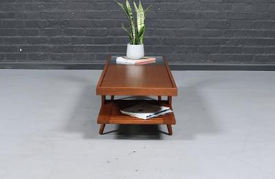 John Keal Californian Modern Coffee Table w Bookshelf Drink Tray by John Keal