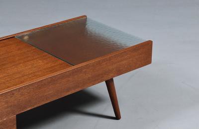John Keal Californian Modern Coffee Table w Bookshelf Drink Tray by John Keal