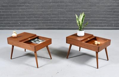 John Keal Californian Modern Side Tables w Storage Compartments by John Keal