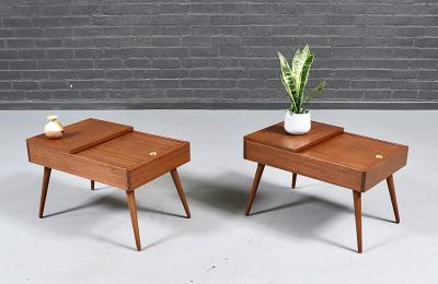 John Keal Californian Modern Side Tables w Storage Compartments by John Keal