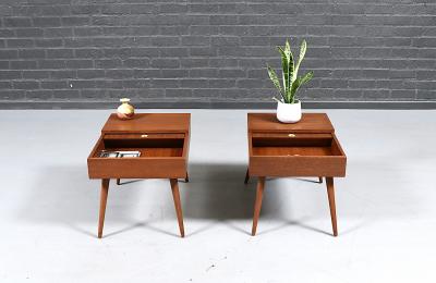 John Keal Californian Modern Side Tables w Storage Compartments by John Keal