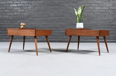 John Keal Californian Modern Side Tables w Storage Compartments by John Keal