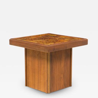 John Keal John Keal American Square Reverse Painted Glass And Walnut End Side Tables