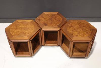 John Keal John Keal for Brown Saltman Set of Three Walnut and Burl Cocktail Tables 1970s