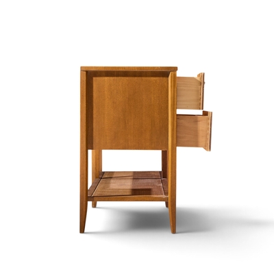 John Keal John Keal for Brown Saltman Style Mid Century Mahogany and Cane Console Credenza