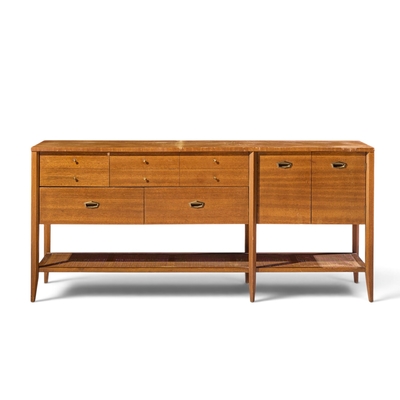 John Keal John Keal for Brown Saltman Style Mid Century Mahogany and Cane Console Credenza