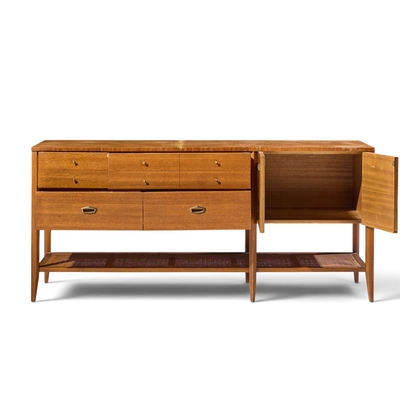 John Keal John Keal for Brown Saltman Style Mid Century Mahogany and Cane Console Credenza