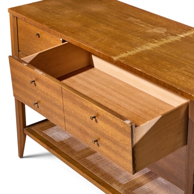 John Keal John Keal for Brown Saltman Style Mid Century Mahogany and Cane Console Credenza