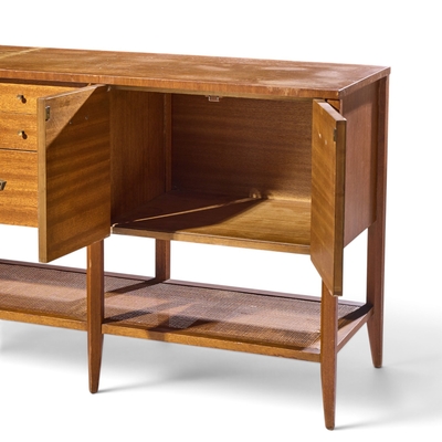 John Keal John Keal for Brown Saltman Style Mid Century Mahogany and Cane Console Credenza