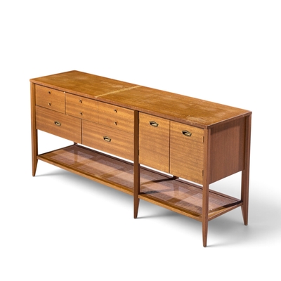 John Keal John Keal for Brown Saltman Style Mid Century Mahogany and Cane Console Credenza
