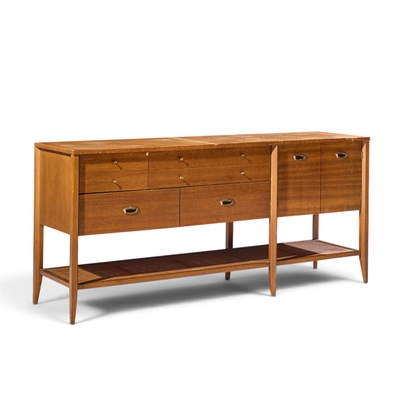 John Keal John Keal for Brown Saltman Style Mid Century Mahogany and Cane Console Credenza