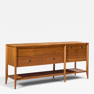 John Keal John Keal for Brown Saltman Style Mid Century Mahogany and Cane Console Credenza