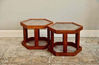 John Keal Pair of Hexagonal Domino Side Tables by John Keal for Brown Saltman