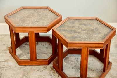 John Keal Pair of Hexagonal Domino Side Tables by John Keal for Brown Saltman