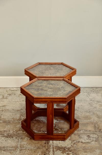 John Keal Pair of Hexagonal Domino Side Tables by John Keal for Brown Saltman