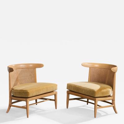 John Lubberts Lambert Mulder Slipper Chairs with Wood and Cane USA 1950s