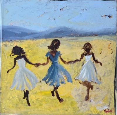 John Maitland Girls Dancing on Yellow and Blue