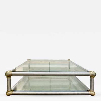 John Mascheroni John Mascheroni Brushed Steel and Brass Coffee Table 1970s