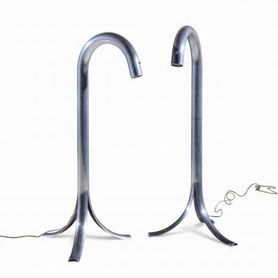 John Mascheroni John Mascheroni Mid Century Aluminum Tube Floor Lamps Pair