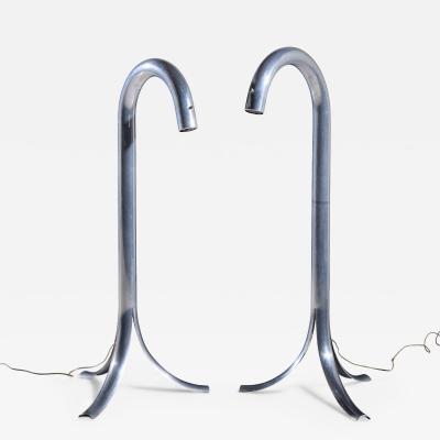 John Mascheroni John Mascheroni Mid Century Aluminum Tube Floor Lamps Pair