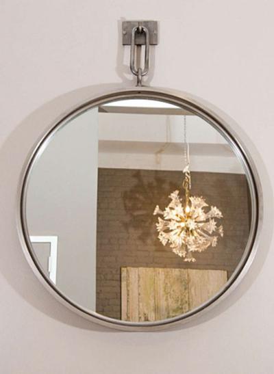 John McDevitt A 28 Patinated Steel Circular Pendant Mirror
