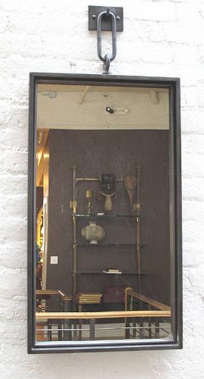 John McDevitt A Patinated Steel Rectangular Pendant Mirror Larger Size