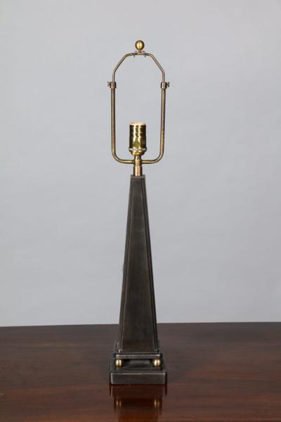 John McDevitt Pair of Pyramid Form Steel Table Lamps