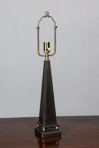 John McDevitt Pair of Pyramid Form Steel Table Lamps