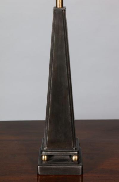 John McDevitt Pair of Pyramid Form Steel Table Lamps