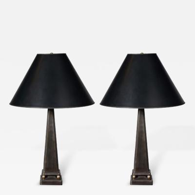 John McDevitt Pair of Pyramid Form Steel Table Lamps