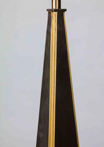 John McDevitt Pair of Pyramid Form Steel Table Lamps Gold Detail