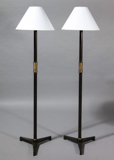 John McDevitt Pair of Steel Floor Lamps in Statuary Bronze Finish