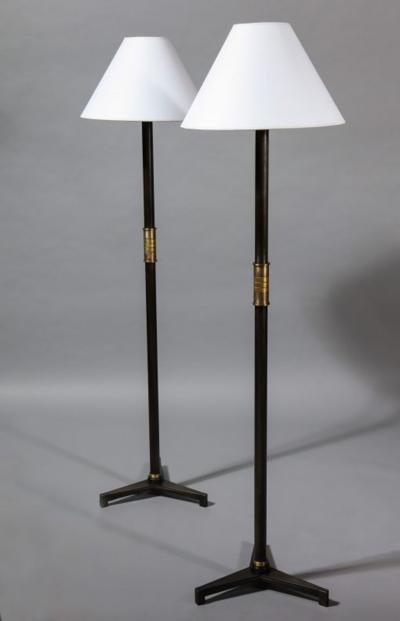 John McDevitt Pair of Steel Floor Lamps in Statuary Bronze Finish