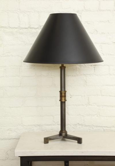 John McDevitt Pair of Steel Table Lamps with Tripod base in Pewter Finish