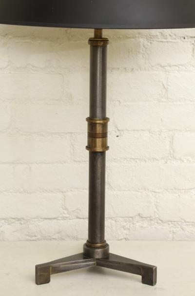John McDevitt Pair of Steel Table Lamps with Tripod base in Pewter Finish