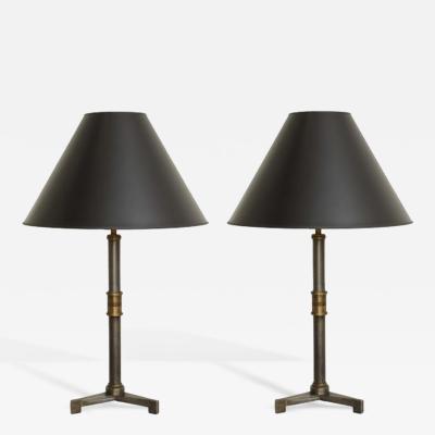 John McDevitt Pair of Steel Table Lamps with Tripod base in Pewter Finish
