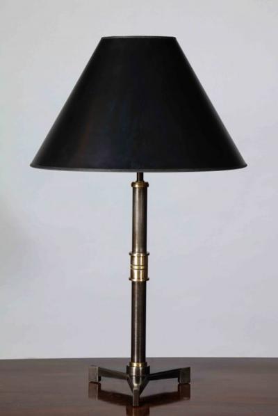 John McDevitt Pair of Steel Table Lamps with Tripod base in Statuary Bronze Finish