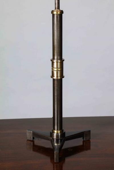 John McDevitt Pair of Steel Table Lamps with Tripod base in Statuary Bronze Finish