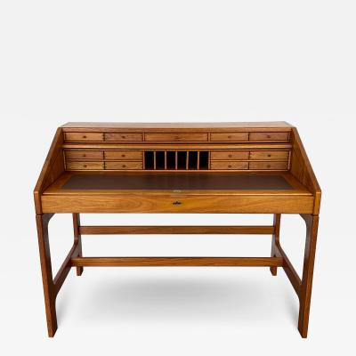 John Mortensen Danish Solid Teak Roll Top Desk by John Mortensen