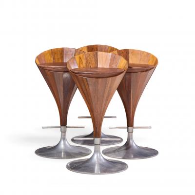 John Mortensen John Mortensen for Dyrlund Mid Century Danish Fountain Barstools Set of 4