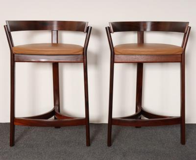 John Mortensen Pair of Danish Modern Rosewood and Leather Counter Stools by John Mortensen