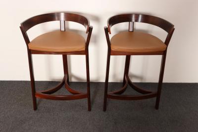 John Mortensen Pair of Danish Modern Rosewood and Leather Counter Stools by John Mortensen