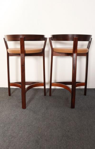 John Mortensen Pair of Danish Modern Rosewood and Leather Counter Stools by John Mortensen