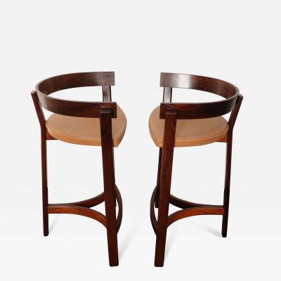 John Mortensen Pair of Danish Modern Rosewood and Leather Counter Stools by John Mortensen