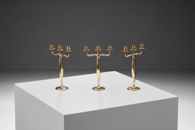 John Norelius Trio of Dirigold Art Nouveau Candelabras for AB Alco Sweden 1920s