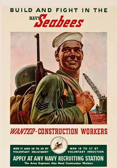 John Philip Falter Build and Fight in the Navy Seabees Vintage WWII Poster by John Philip Falter